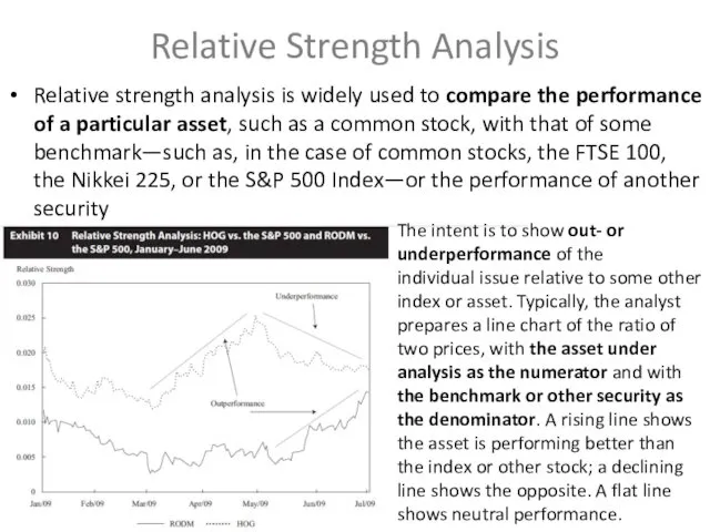 Relative Strength Analysis Relative strength analysis is widely used to