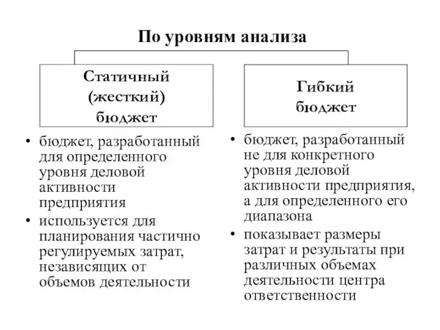 По уровням анализа бюджет, разработанный для определенного уровня деловой активности