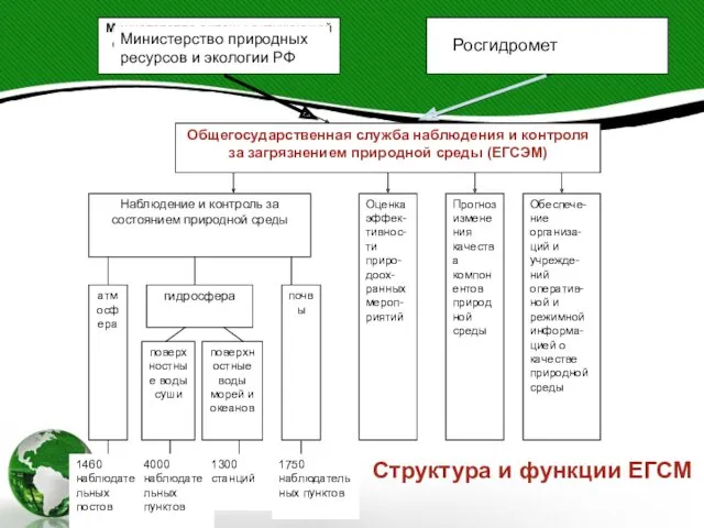 Министерство природных ресурсов и экологии РФ Росгидромет Структура и функции ЕГСМ