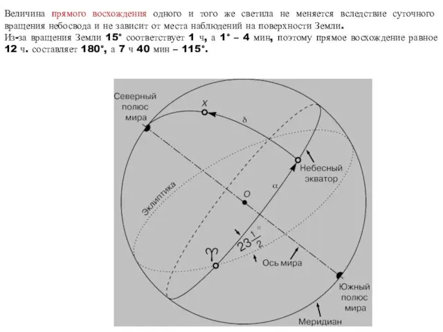 Величина прямого восхождения одного и того же светила не меняется вследствие суточного вращения