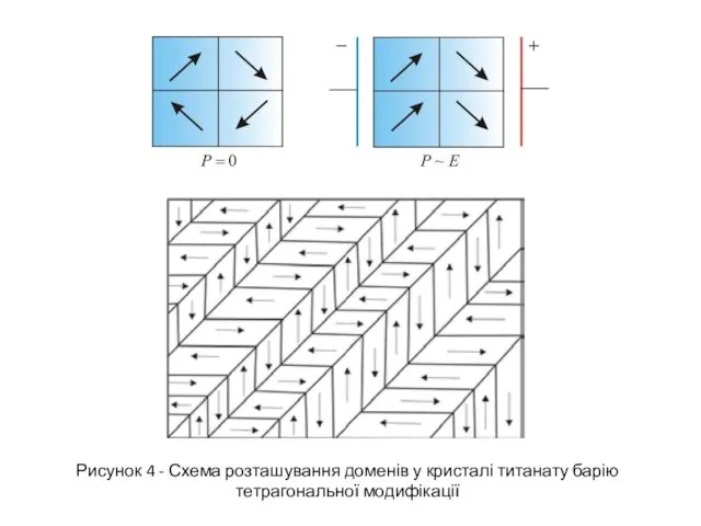 Рисунок 4 - Схема розташування доменів у кристалі титанату барію тетрагональної модифікації