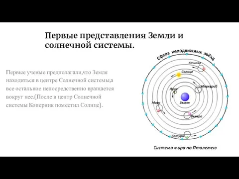 Первые представления Земли и солнечной системы. Первые ученые предполагали,что Земля