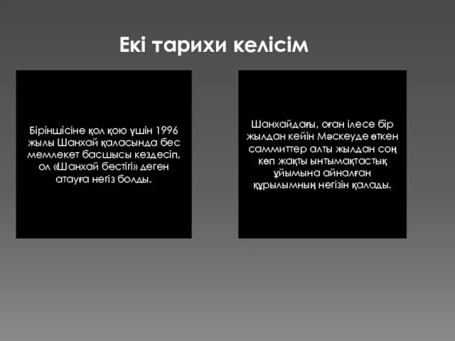 Екі тарихи келісім Біріншісіне қол қою үшін 1996 жылы Шанхай