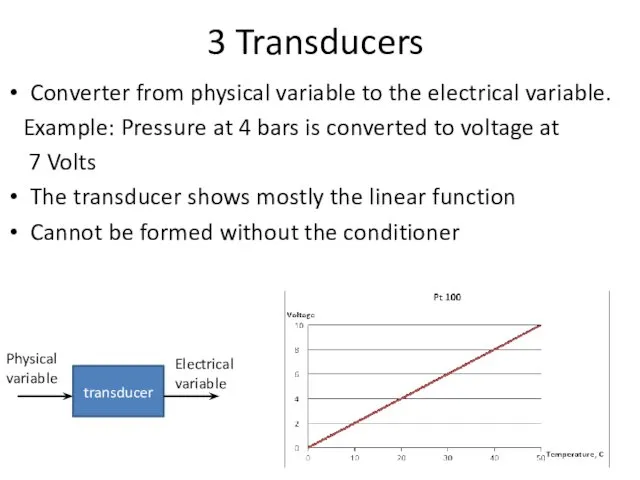 3 Transducers Converter from physical variable to the electrical variable.
