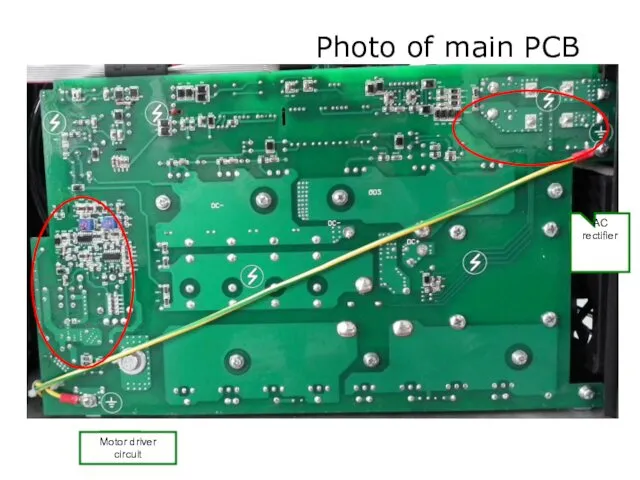 Photo of main PCB AC rectifier Motor driver circuit