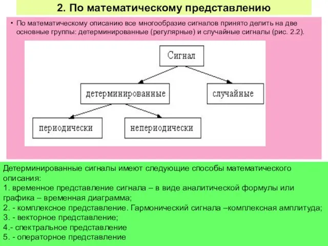 2. По математическому представлению По математическому описанию все многообразие сигналов