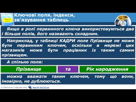 Ключові поля, індекси, зв’язування таблиць Розділ 2 § 2.3 Якщо