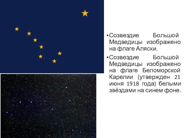 Созвездие Большой Медведицы изображено на флаге Аляски. Созвездие Большой Медведицы изображено на флаге