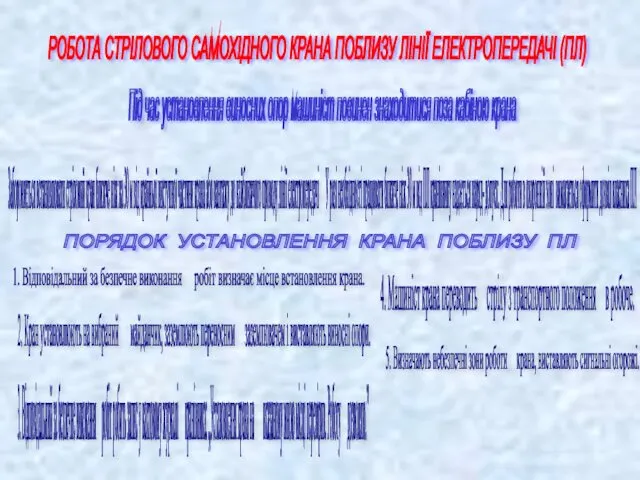 РОБОТА СТРІЛОВОГО САМОХІДНОГО КРАНА ПОБЛИЗУ ЛІНІЇ ЕЛЕКТРОПЕРЕДАЧІ (ПЛ) Під час