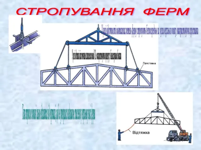 СТРОПУВАННЯ ФЕРМ У разі відсутності монтажних петель ферму стропують безпосередньо