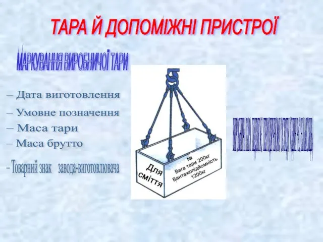 ТАРА Й ДОПОМІЖНІ ПРИСТРОЇ МАРКУВАННЯ ВИРОБНИЧОЇ ТАРИ – Дата виготовлення