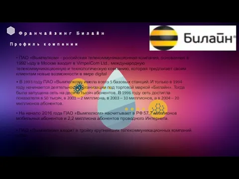 Франчайзинг Билайн • В 1993 году ПАО «Вымпелком» имела всего