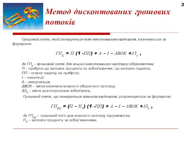 3 Метод дисконтованих грошових потоків Грошовий потік, який генерується всім