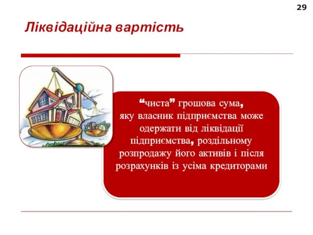 “чиста” грошова сума, яку власник підприємства може одержати від ліквідації