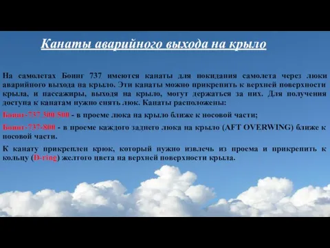 Канаты аварийного выхода на крыло На самолетах Боинг 737 имеются