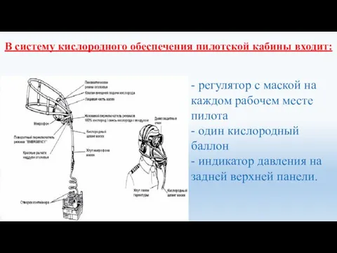 В систему кислородного обеспечения пилотской кабины входит: - регулятор с