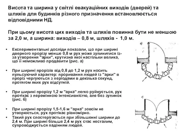 Висота та ширина у світлі евакуаційних виходів (дверей) та шляхів