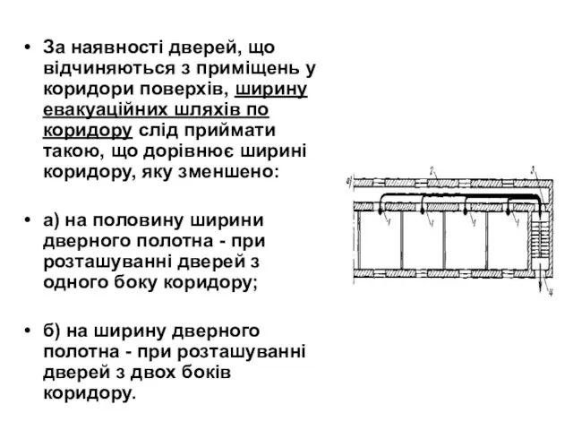 За наявності дверей, що відчиняються з приміщень у коридори поверхів,