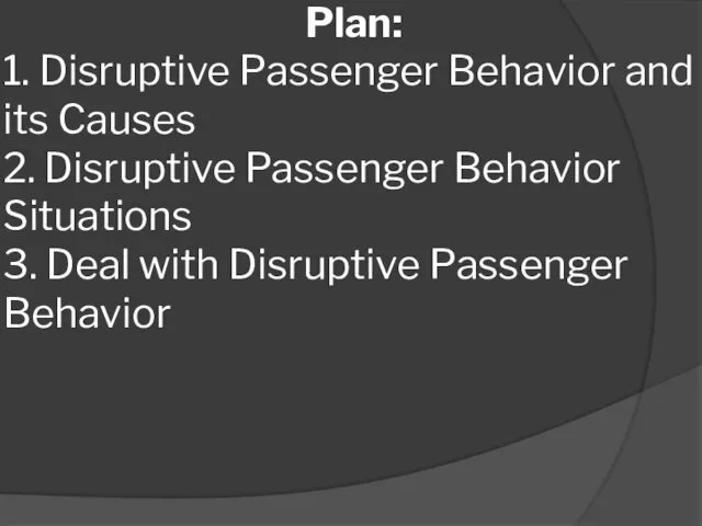 Plan: 1. Disruptive Passenger Behavior and its Causes 2. Disruptive