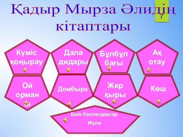 Қадыр Мырза Әлидің кітаптары Күміс қоңырау Дала дидары Бұлбұл бағы