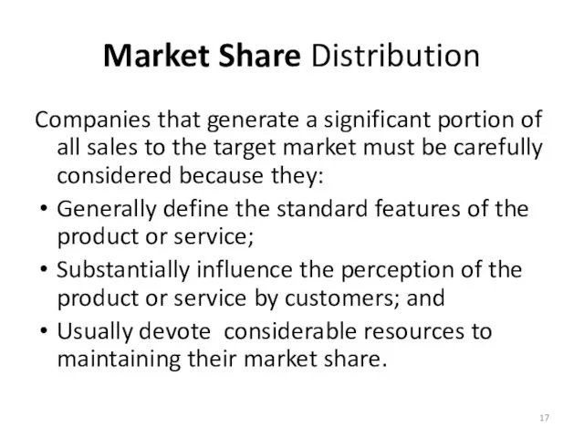 Market Share Distribution Companies that generate a significant portion of