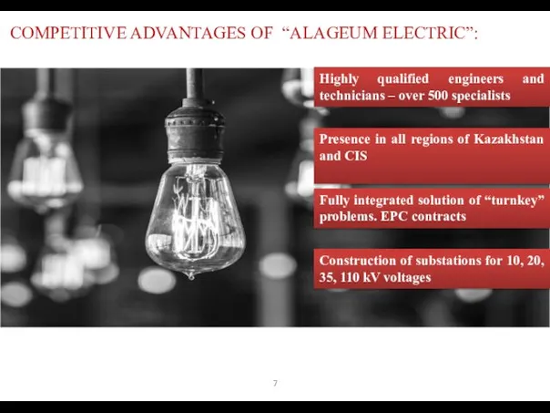 COMPETITIVE ADVANTAGES OF “ALAGEUM ELECTRIC”: Highly qualified engineers and technicians