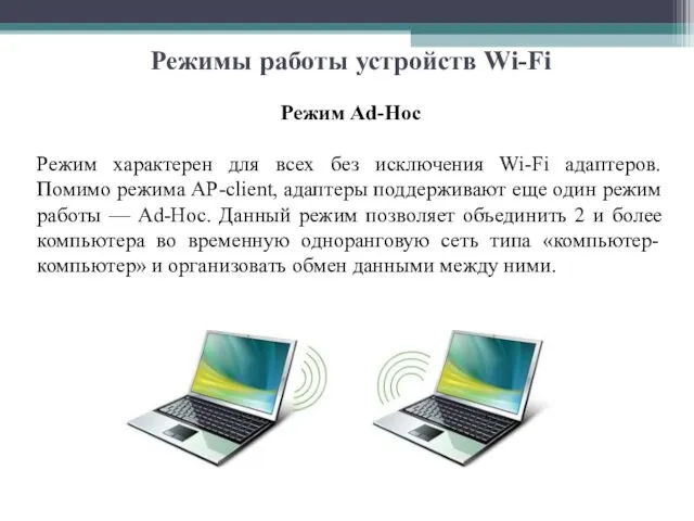 Режим Ad-Hoc Режим характерен для всех без исключения Wi-Fi адаптеров.