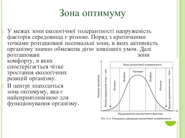 У межах зони екологічної толерантності напруженість факторів середовища є різною.