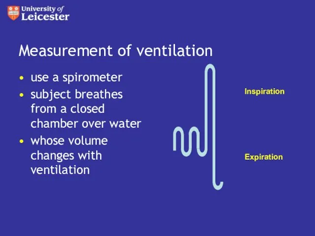 Measurement of ventilation use a spirometer subject breathes from a