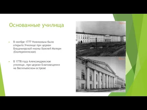 Основанные училища В ноябре 1777 Новиковым было открыто Училище при
