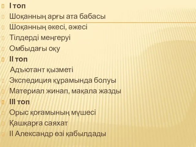 І топ Шоқанның арғы ата бабасы Шоқанның әкесі, әжесі Тілдерді