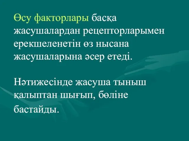 Өсу факторлары басқа жасушалардан рецепторларымен ерекшеленетін өз нысана жасушаларына әсер