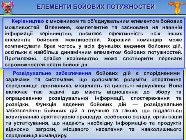 ЕЛЕМЕНТИ БОЙОВИХ ПОТУЖНОСТЕЙ Керівництво є множником та об'єднувальним елементом бойових