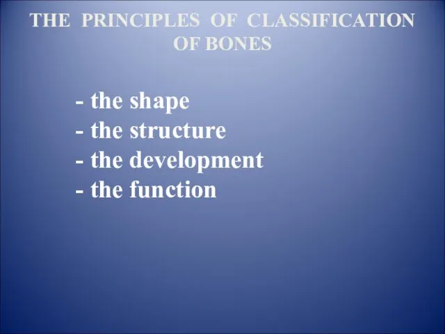 THE PRINCIPLES OF CLASSIFICATION OF BONES - the shape -