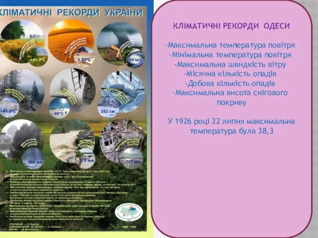 КЛІМАТИЧНІ РЕКОРДИ ОДЕСИ Максимальна температура повітря Мінімальна температура повітря Максимальна