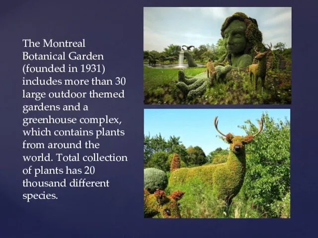 The Montreal Botanical Garden (founded in 1931) includes more than