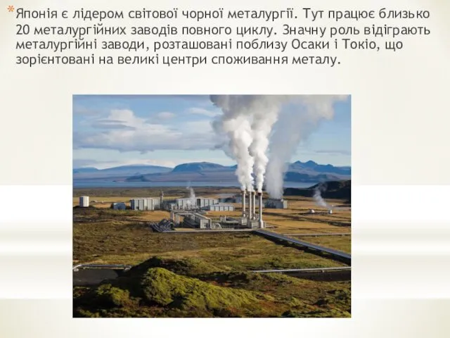 Японія є лідером світової чорної металургії. Тут працює близько 20