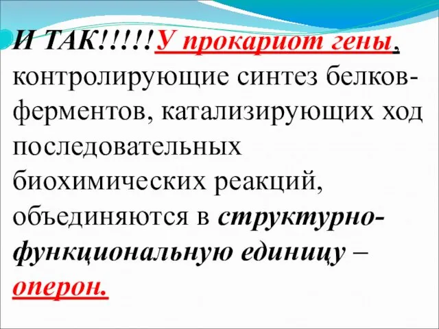 И ТАК!!!!!У прокариот гены, контролирующие синтез белков-ферментов, катализирующих ход последовательных