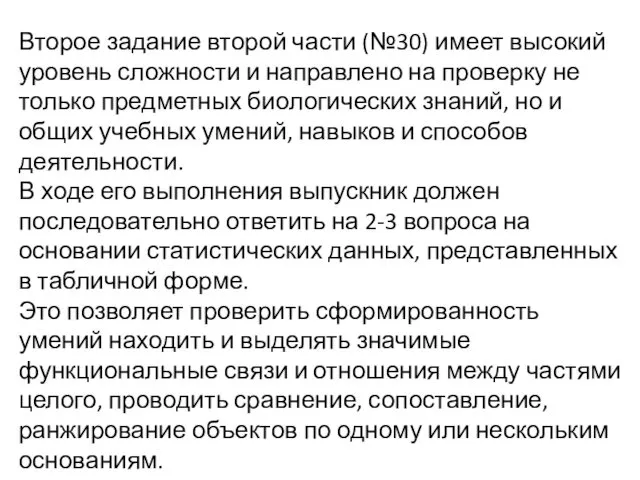 Второе задание второй части (№30) имеет высокий уровень сложности и