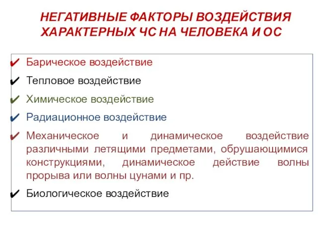 НЕГАТИВНЫЕ ФАКТОРЫ ВОЗДЕЙСТВИЯ ХАРАКТЕРНЫХ ЧС НА ЧЕЛОВЕКА И ОС Барическое