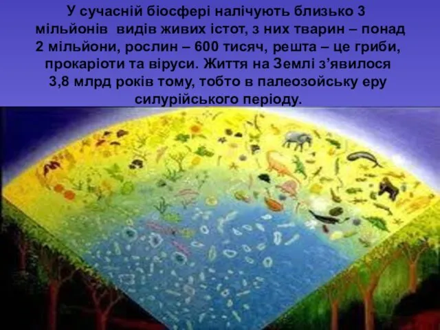 У сучасній біосфері налічують близько 3 мільйонів видів живих істот,