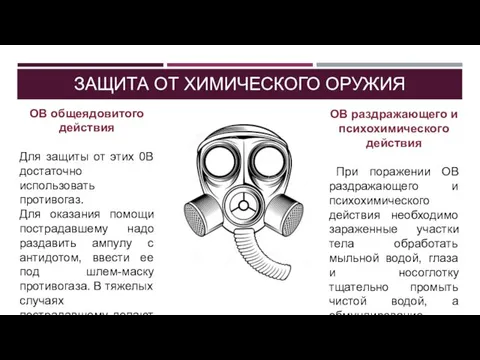 ЗАЩИТА ОТ ХИМИЧЕСКОГО ОРУЖИЯ ОВ общеядовитого действия Для защиты от