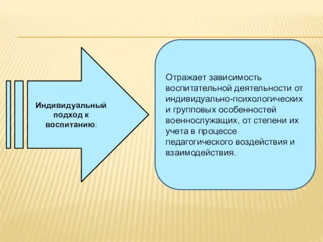 Индивидуальный подход к воспитанию: Отражает зависимость воспитательной деятельности от индивидуально-психологических