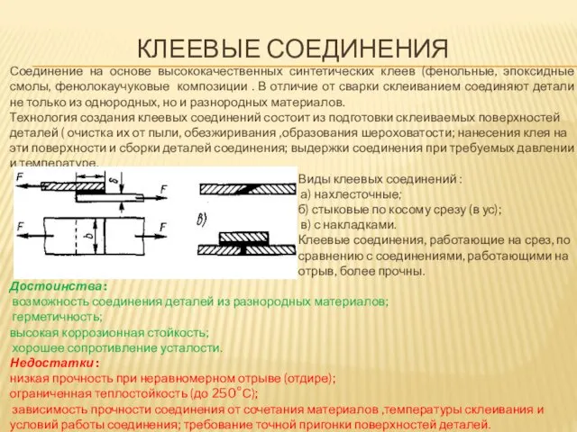 КЛЕЕВЫЕ СОЕДИНЕНИЯ Соединение на основе высококачественных синтетических клеев (фенольные, эпоксидные