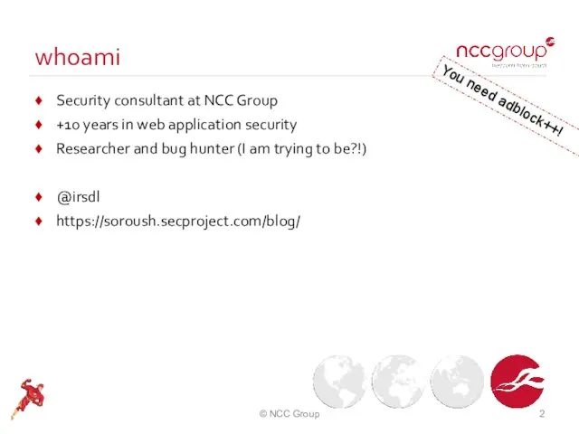 whoami Security consultant at NCC Group +10 years in web