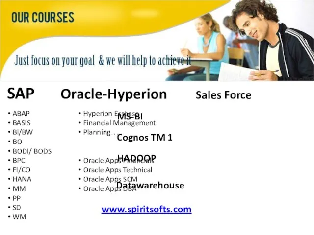 SAP Oracle-Hyperion Sales Force MS-BI Cognos TM 1 HADOOP Datawarehouse