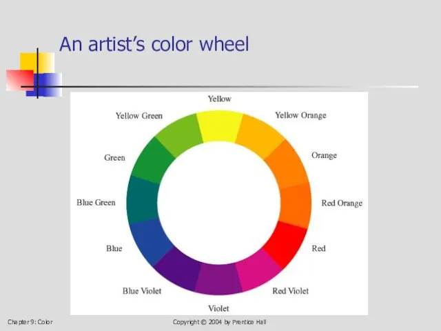 Chapter 9: Color Copyright © 2004 by Prentice Hall An artist’s color wheel