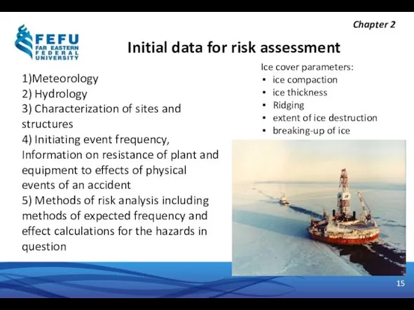 Initial data for risk assessment Chapter 2 1)Meteorology 2) Hydrology 3) Characterization of