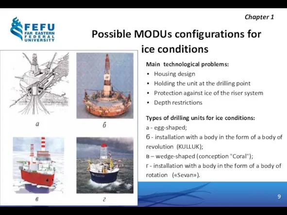 Possible MODUs configurations for ice conditions Types of drilling units for ice conditions: